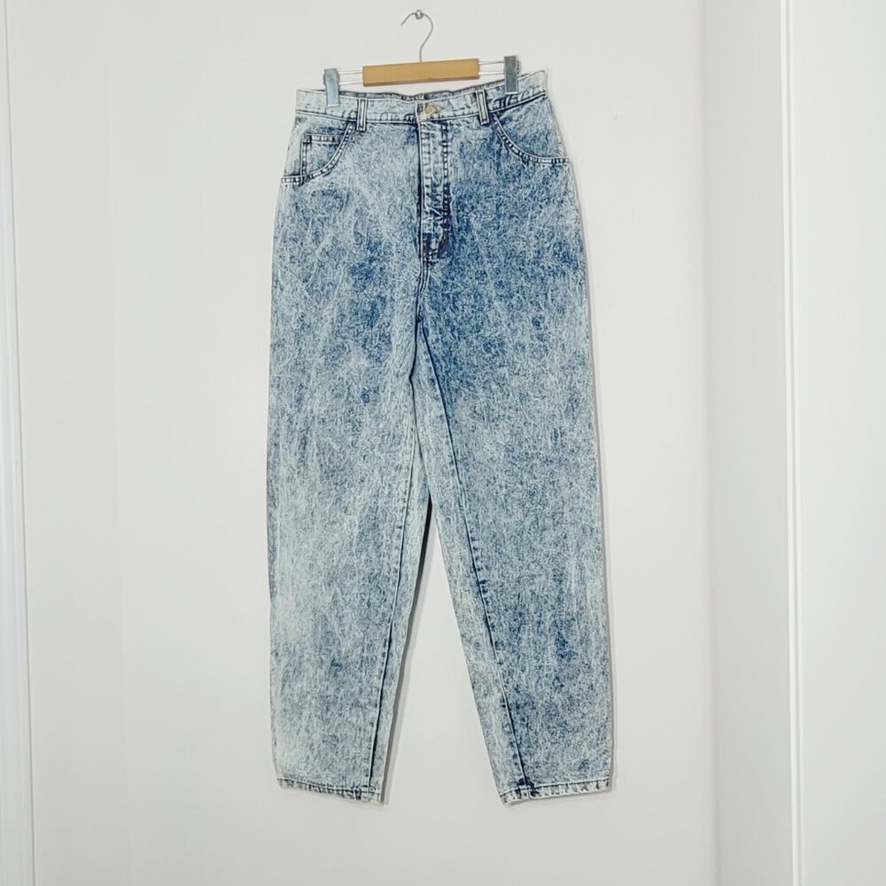 FIORI Blu Vintage Blue Cotton Acid Wash Pockets High Rise Jean Retro